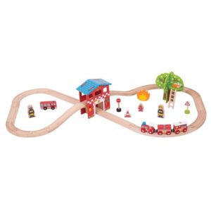 Дървено влакче с релси Bigjigs Rail - Пожарна станция BJT037 1